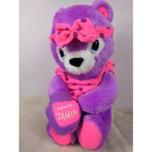 Nanco Plush Bear VTG 1990 Purple Pink Dot Bow Grape Jamin 11" Stuffed Animal Toy